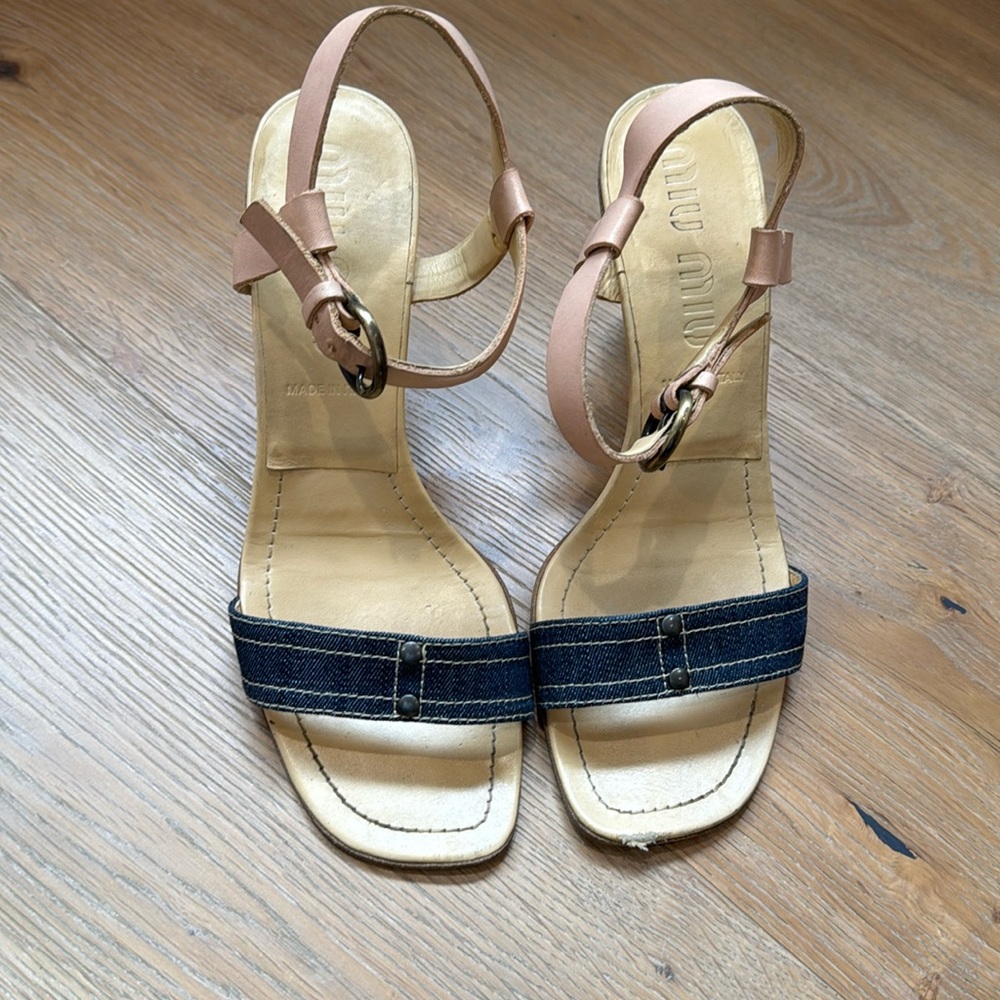 Authentic Miu Miu camel and Jean sandal